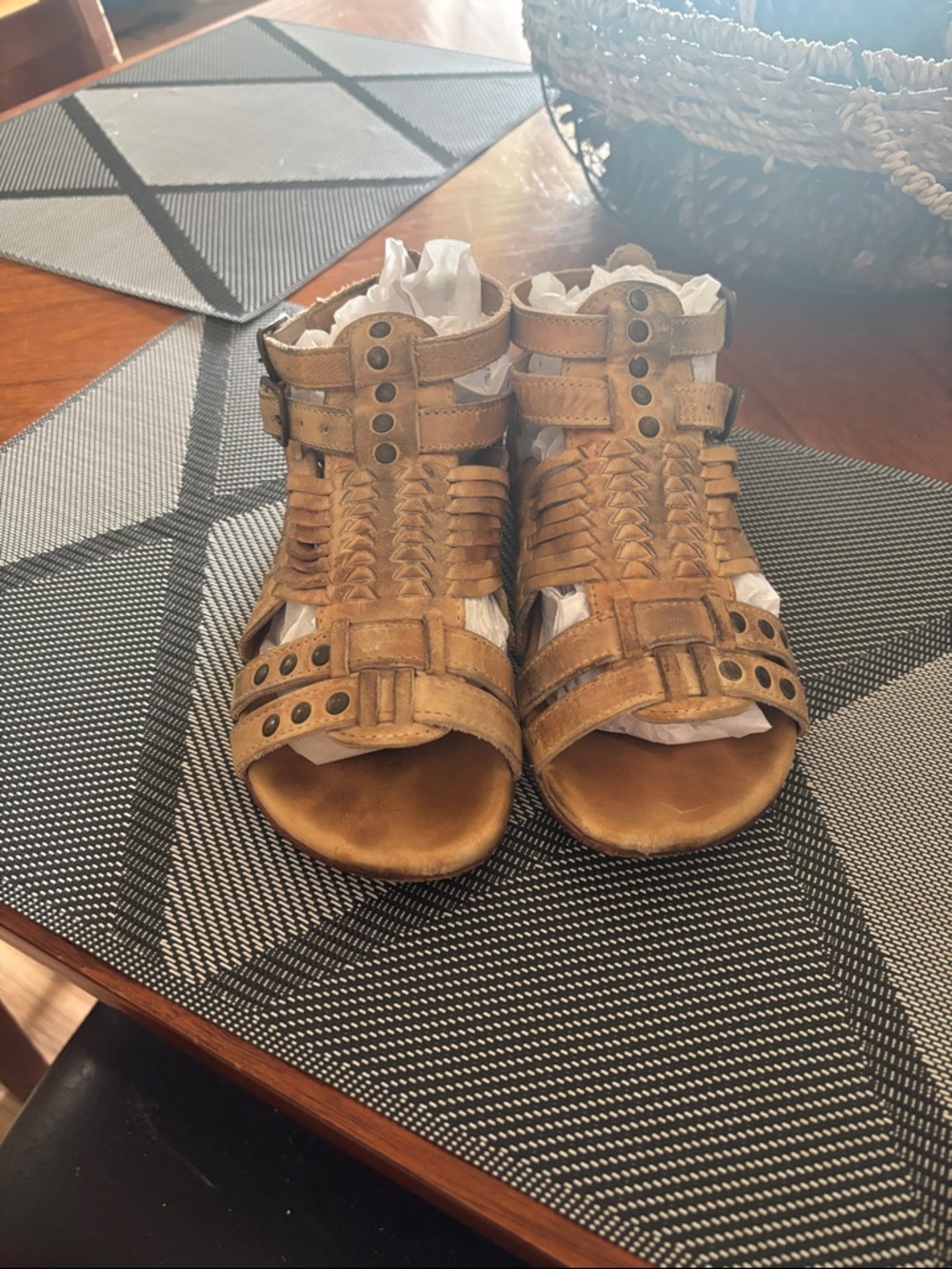 BED|STU Woven Leather Sandals in Tan
